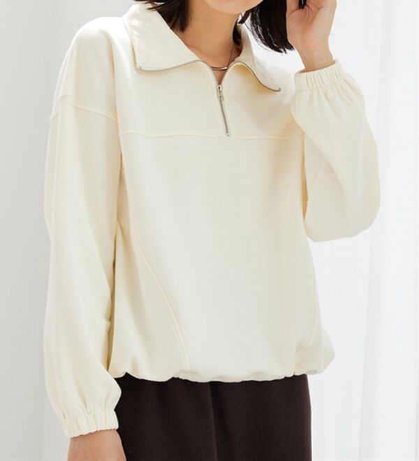 BELLUNA（ベルーナ）の「異素材使いハーフジッププルオーバー（カットソー）」｜アイボリー