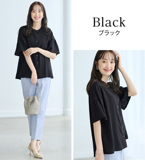 alotta（アロッタ）の「【接触冷感】バンドカラーフレアー袖ブラウス（ブラウス）」｜詳細画像