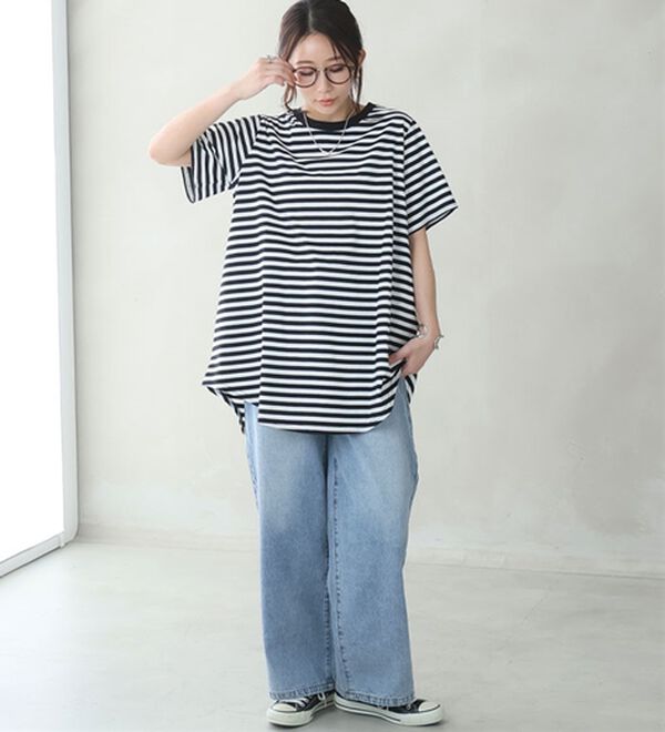 A HAPPY MARILYN（アハッピーマリリン）の「【Ｌ～９Ｌ】綿１００％！まるで魔法のお腹カバー裾フレアＴシャツ（Tシャツ）」｜詳細画像