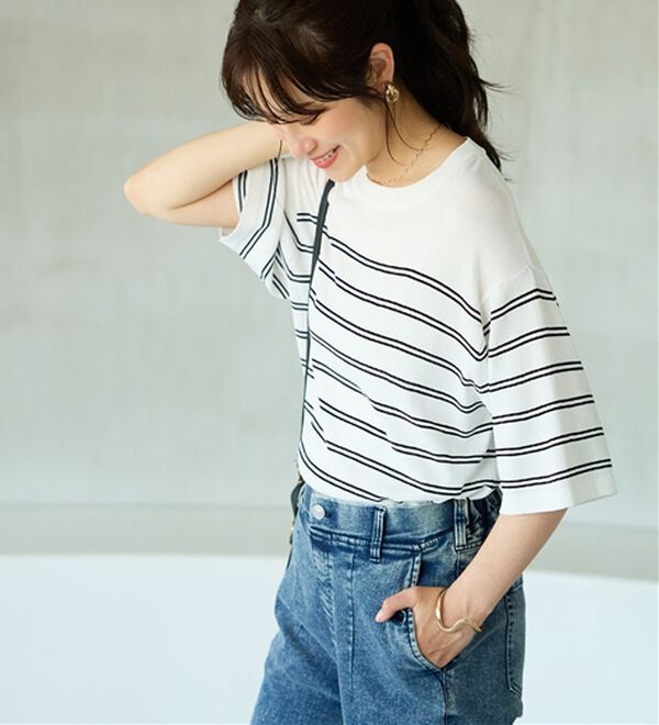 BELLUNA（ベルーナ）の「肌に張り付かない！シャリ冷や高見えニットＴ（ニット・セーター）」｜詳細画像