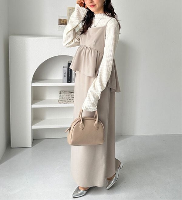 GeeRA（ジーラ）の「楽ちん！ペプラムキャミワンピース（カットソーワンピース）」｜詳細画像