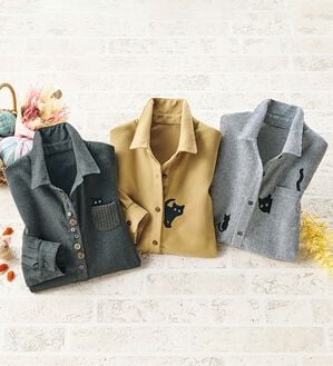 ルフラン（ルフラン）の「【３色組】ねこいっぱいのモノトーンシャツ（シャツ）」｜詳細画像