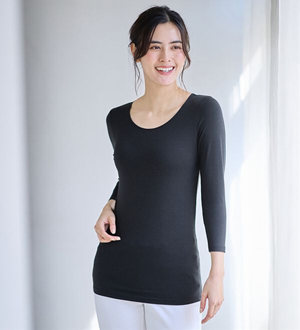 LAVIENNE（ラヴィエンヌ）の「【とろけるような肌ざわり】テンセル（ＴＭ）繊維コットン混７分袖インナー（肌着・インナーウェア）」｜詳細画像