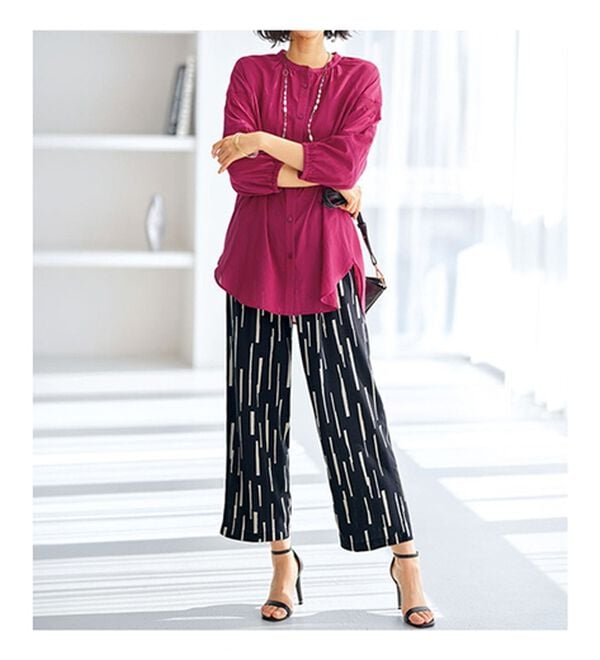 BELLUNA（ベルーナ）の「【接触冷感】レーヨン素材プリントワイドパンツ（ワイドパンツ・ガウチョ）」｜詳細画像