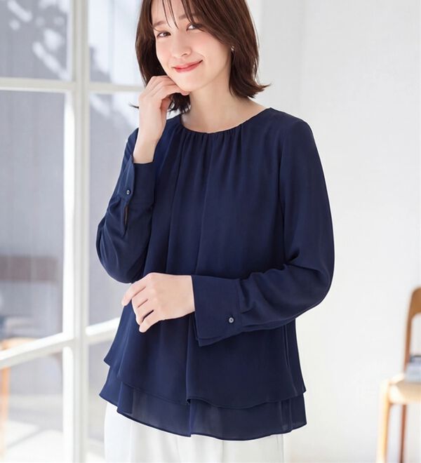 Viola e Viola（ヴィオラ エ ヴィオラ）の「裾フレア裏地付きシフォンブラウス（ブラウス）」｜詳細画像