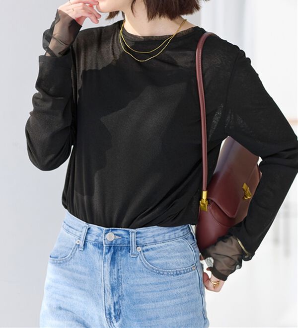 Viola e Viola（ヴィオラ エ ヴィオラ）の「程よい透け感大人シアー素材切替トップス（カットソー）」｜詳細画像