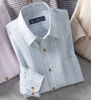 「＜カルビア＞着心地快適！楽ちんストレッチシャツ（メンズシャツ）」｜ブルーストライプ