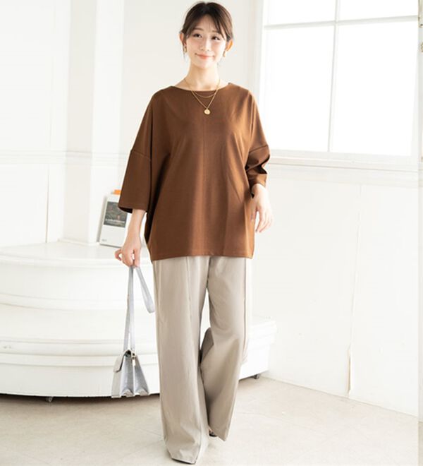 A HAPPY MARILYN（アハッピーマリリン）の「【Ｌ～６Ｌ／選べる袖丈】大人の今どきベーシック！ポンチ素材トップス（Tシャツ）」｜詳細画像
