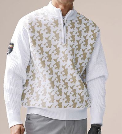 「＜ロッキーラビット＞シャドー柄ハーフジップセーター（メンズニット・セーター）」