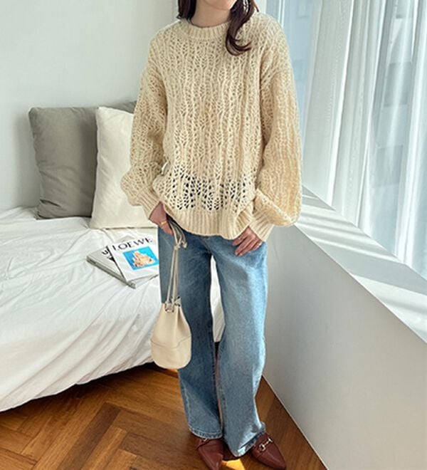 GeeRA（ジーラ）の「透かし柄編みルーズニット（ニット・セーター）」｜詳細画像