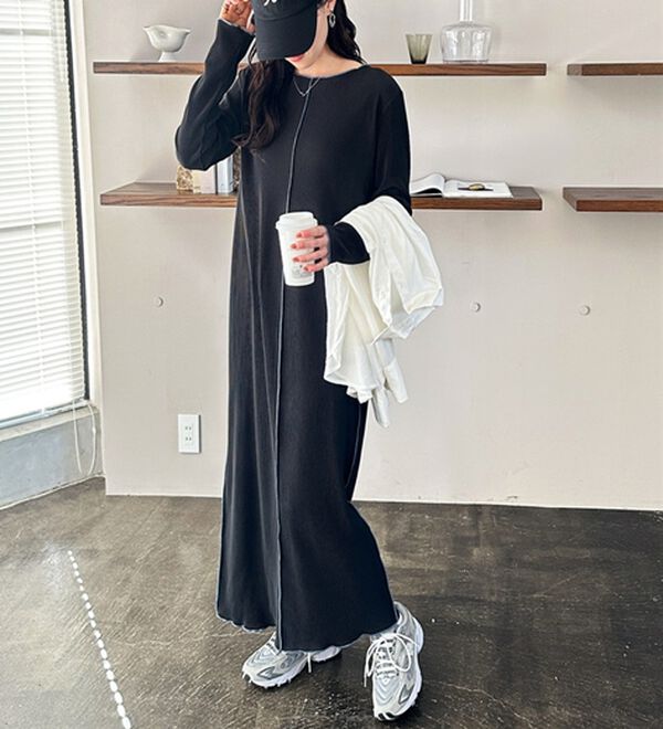 GeeRA（ジーラ）の「全骨格対応！配色プリーツワンピース（カットソーワンピース）」｜詳細画像