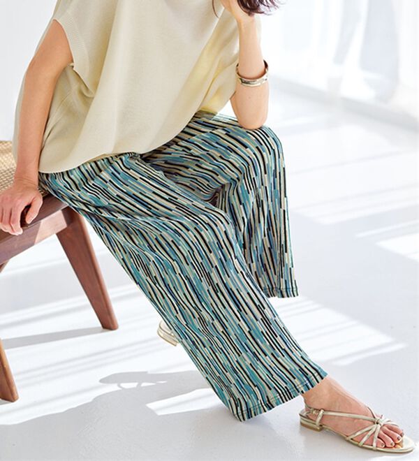 BELLUNA（ベルーナ）の「楊柳サラサラ素材プリントイージーパンツ（フルレングスパンツ）」｜詳細画像