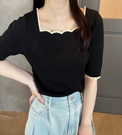 GeeRA（ジーラ）の「配色スカラップ５分袖ニット（ニット・セーター）」