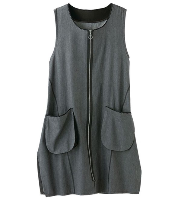 BELLUNA（ベルーナ）の「デニム素材ステッチ使いジャンパードレス（チュニック）」｜グレー系