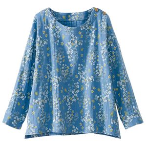 BELLUNA（ベルーナ）の「綿混ふんわりダブルガーゼプリントブラウス（ブラウス）」｜ブルー花柄