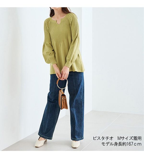 RANAN（ラナン）の「洗える！もちもちボリューム袖キーネックニット（チュニック）」｜詳細画像