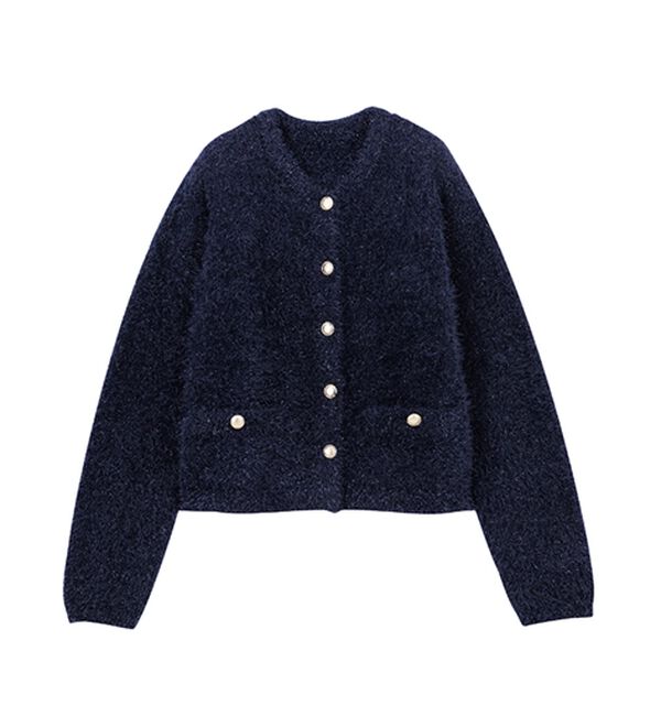 RANAN（ラナン）の「ゴールド調ボタンラメシャギーカーディガン（ニットカーディガン）」｜詳細画像