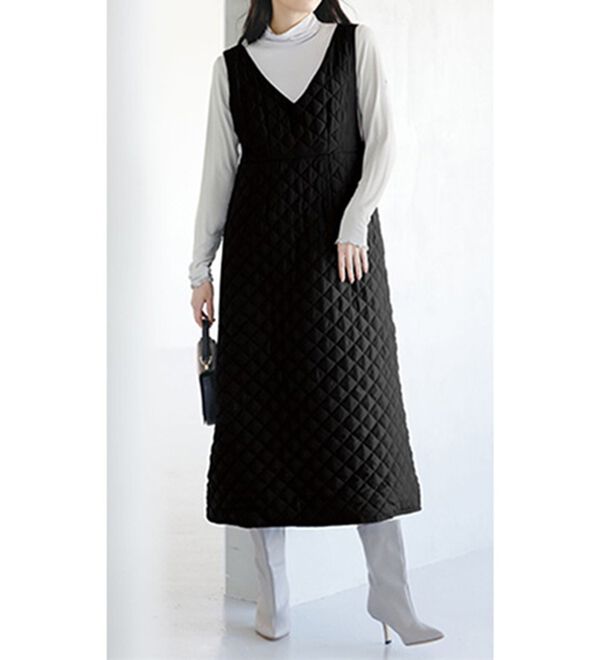 RANAN（ラナン）の「キルティングＶネックジャンパースカート（ジャンパースカート）」｜詳細画像