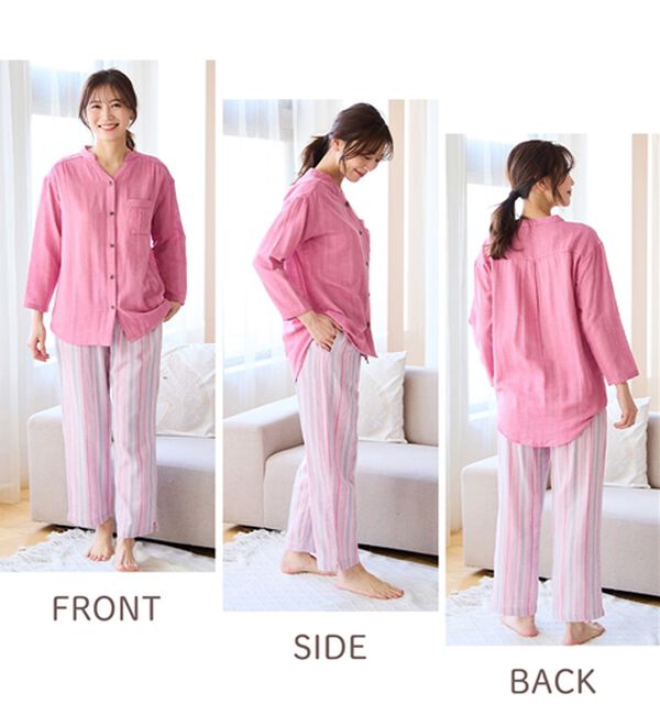 LAVIENNE（ラヴィエンヌ）の「【オーガニックコットン使用】綿１００％Ｗガーゼのルームパジャマ（パジャマ・ルームウェア）」｜詳細画像