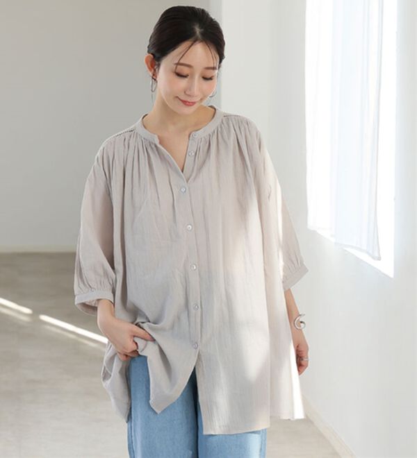 A HAPPY MARILYN（アハッピーマリリン）の「【大きいサイズ】【Ｌ～６Ｌ】綿・楊柳はしごレースブラウス【風通るプレミアム】（ブラウス）」｜詳細画像