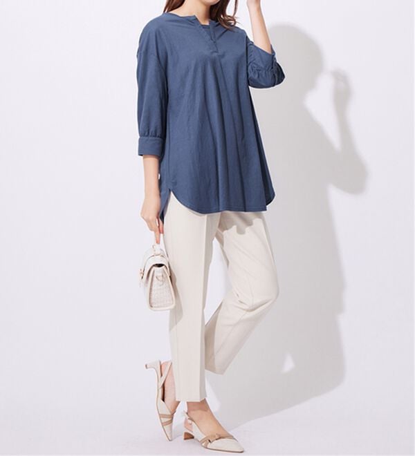 alotta（アロッタ）の「【接触冷感】６分袖衿フェイク裾ラウンドチュニック（チュニック）」｜詳細画像