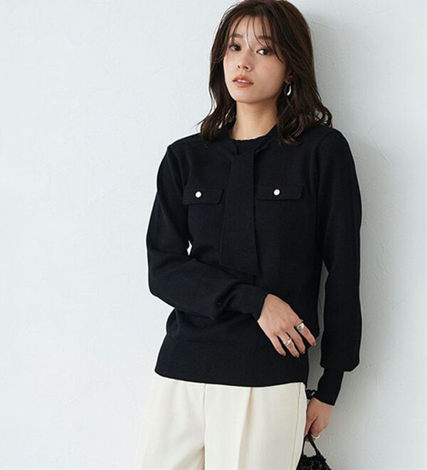 Pierrot（ピエロ）の「ボウタイポケットニット（ニット・セーター）」｜詳細画像