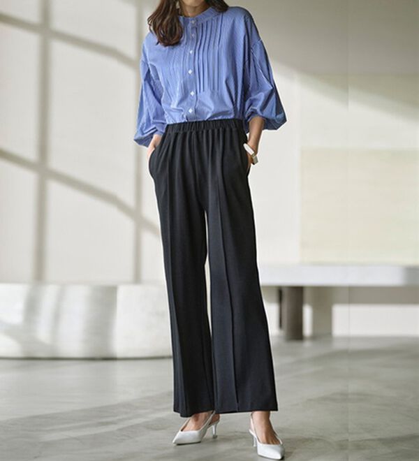 RANAN（ラナン）の「きれい見えピンタックカットソーワイドパンツ＜毛玉になりにくい＞【セットアップ対応】（ワイドパンツ・ガウチョ）」｜詳細画像