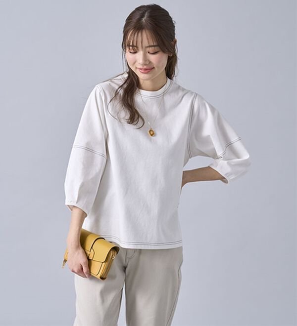 BELLUNA（ベルーナ）の「ヒンヤリ！袖デザイン配色ステッチプルオーバー（カットソー）」｜詳細画像