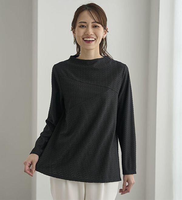 BELLUNA（ベルーナ）の「波柄ジャカード切替デザインプルオーバー（カットソー）」｜詳細画像