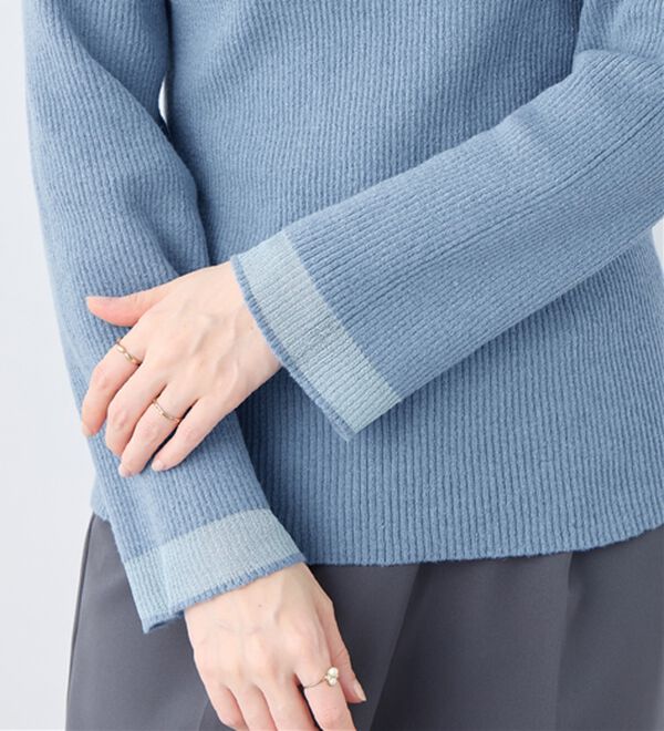 alotta（アロッタ）の「パチパチしにくい！洗える袖シアー切替ニットプルオーバー（ニット・セーター）」｜詳細画像