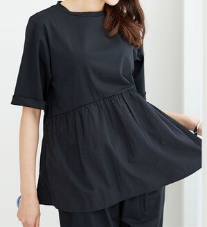 BELLUNA（ベルーナ）の「ヒンヤリ爽快！異素材切替プルオーバー（カットソー）」｜黒