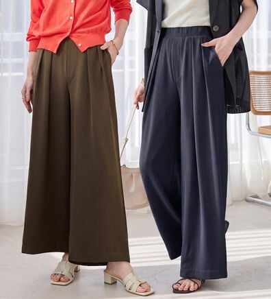 Viola e Viola（ヴィオラ エ ヴィオラ）の「【選べる２丈】さらさらＥＡＳＹ細魅せ叶う！とろみタックワイドパンツ（ワイドパンツ・ガウチョ）」