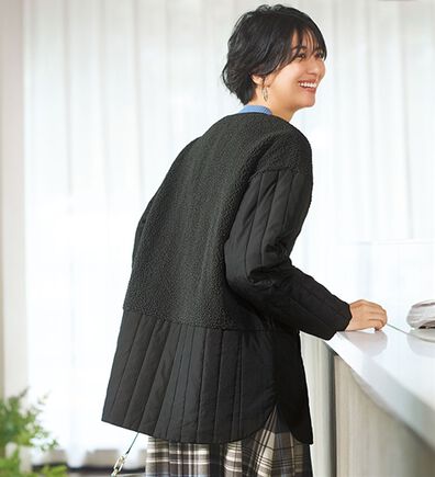 BELLUNA（ベルーナ）の「ボア切替キルトデザインミドル丈コート（ハーフコート）」