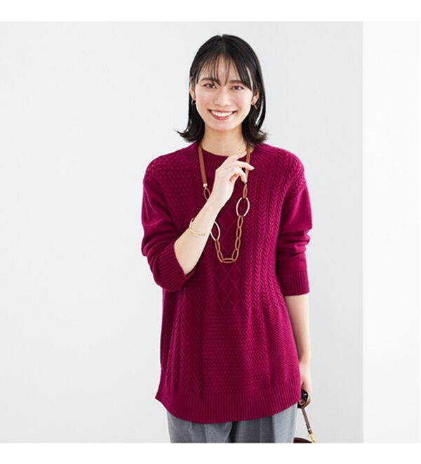 BELLUNA（ベルーナ）の「パッチワーク調ケーブルニットチュニック（チュニック）」｜詳細画像