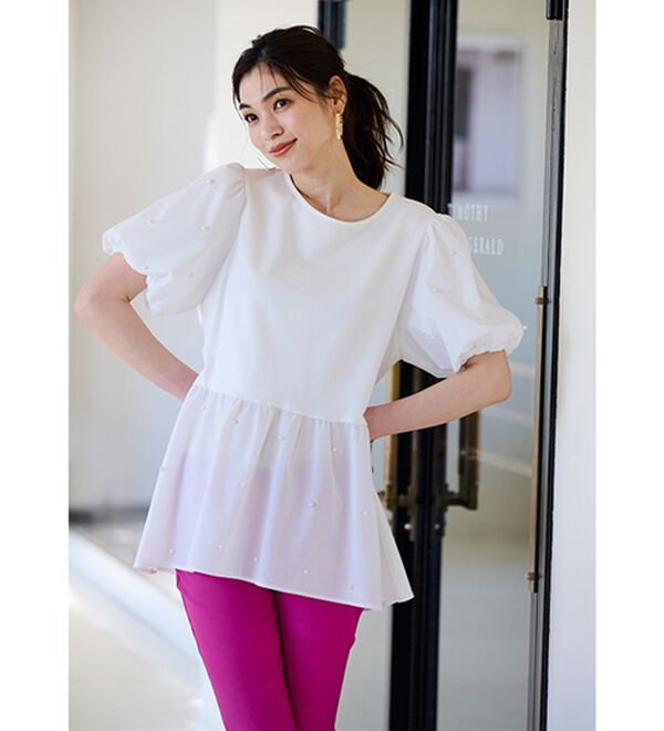 RANAN（ラナン）の「ひんやり！パール調ビーズ使いボリューム袖プルオーバー（カットソー）」｜詳細画像