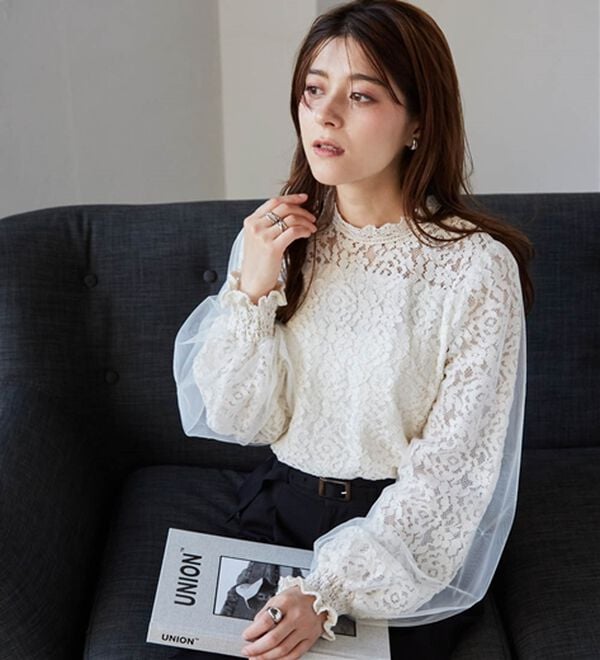 RANAN（ラナン）の「チュールドッキングフラワーレースキャンディースリーブブラウス（ブラウス）」｜詳細画像