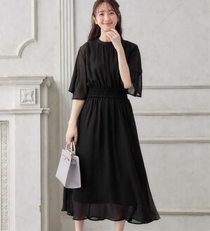 alotta（アロッタ）の「【接触冷感】インナー付シャーリングシフォンワンピース（その他ワンピース）」｜ブラック