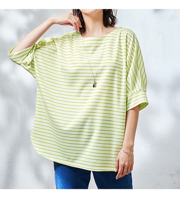 BELLUNA（ベルーナ）の「リップル素材ゆったりボーダープルオーバー（カットソー）」｜詳細画像