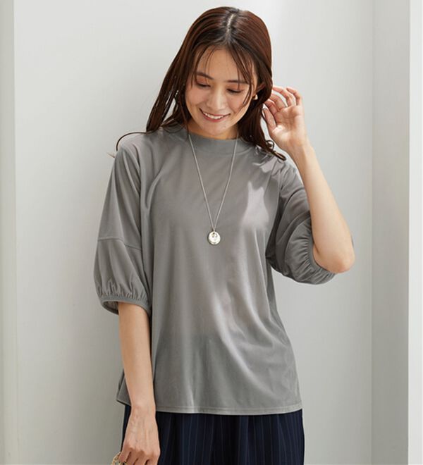 BELLUNA（ベルーナ）の「ベロア素材ふんわり袖プルオーバー（カットソー）」｜グレー