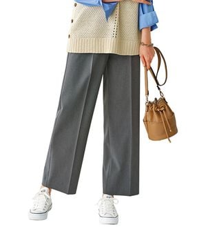 BELLUNA（ベルーナ）の「サマ見え（Ｓ）美脚タック使いワイドパンツ（ワイドパンツ・ガウチョ）」｜杢グレー