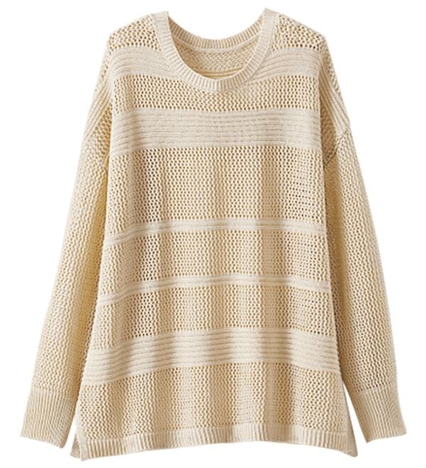 BELLUNA（ベルーナ）の「ラメ使い透かし編ボーダーニットプルオーバー（ニット・セーター）」｜詳細画像