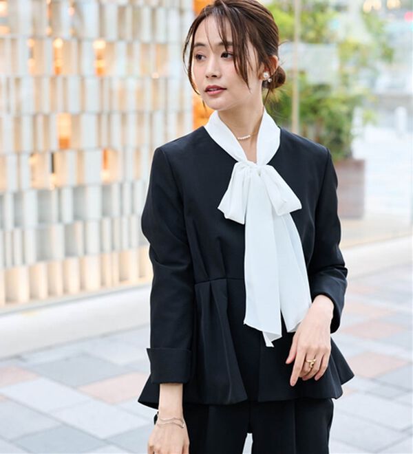 RANAN（ラナン）の「【２点セット】防シワ！ノーカラーペプラムパンツスーツ（パンツスーツ）」｜詳細画像