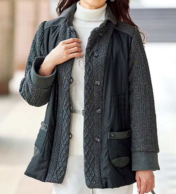 BELLUNA（ベルーナ）の「カラーネップニット切替中わたコート（ハーフコート）」｜詳細画像