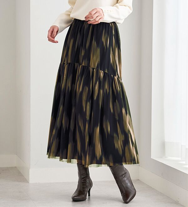 BELLUNA（ベルーナ）の「２倍の着こなし！チュールプリントスカート（ロングスカート）」｜詳細画像