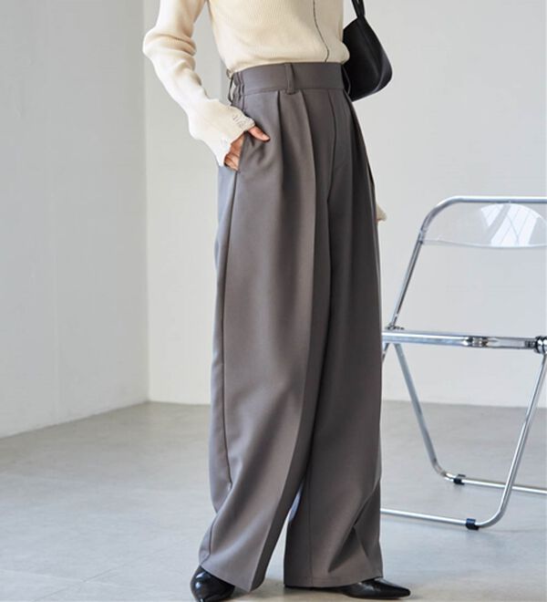 RANAN（ラナン）の「【選べる股下】きれい見え２タックワイドスラックス（ワイドパンツ・ガウチョ）」｜詳細画像