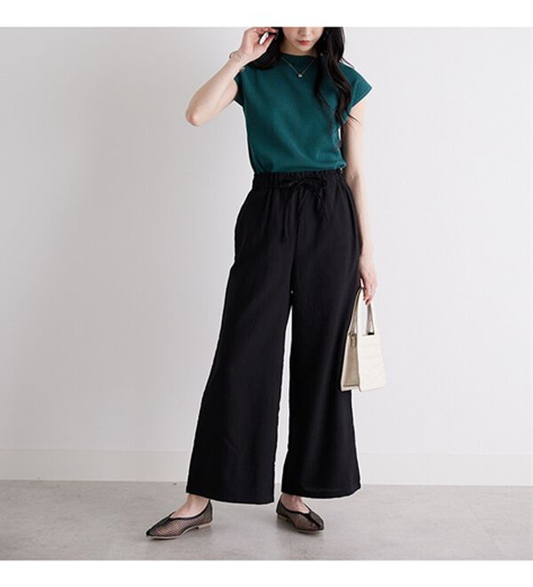 GeeRA（ジーラ）の「冷感リネン風イージーワイドパンツ（ワイドパンツ・ガウチョ）」｜詳細画像