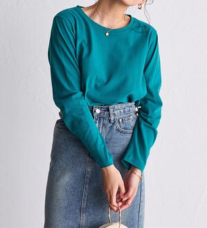 RANAN（ラナン）の「＜ＢＣ＞綿１００％&times;吸湿発熱！あったか裾スリットロングプルオーバー（カットソー）」｜グリーン