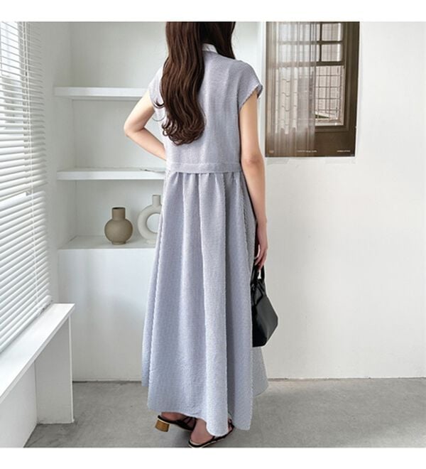 GeeRA（ジーラ）の「クレリック配色ウエストギャザーシャツワンピ―ス（シャツワンピース）」｜詳細画像