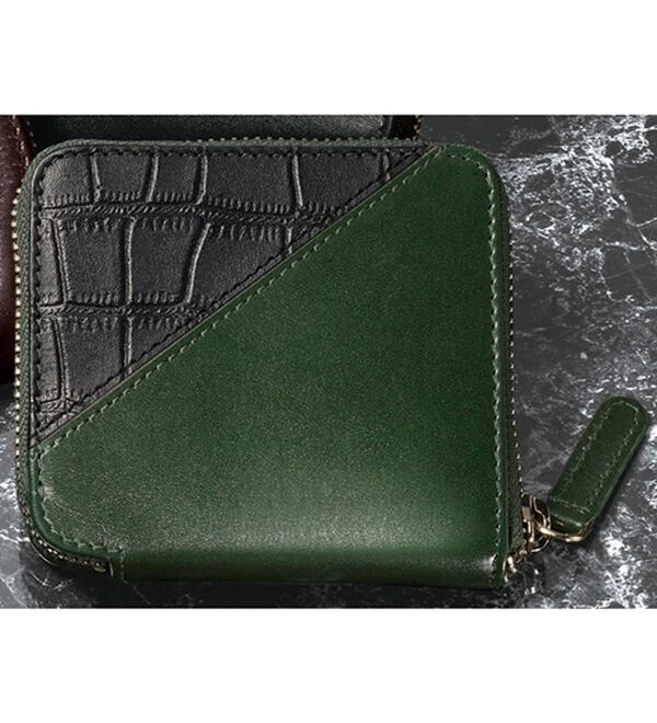 型押しクロコのコンビラウンドファスナー折り財布 - ベルーナ