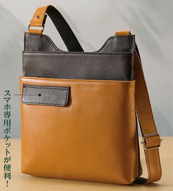 「＜日本製＞姫路レザースマホポケット付ショルダー（メンズショルダーバッグ）」｜詳細画像